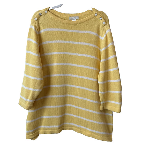 CJ Banks Women’s 2X Boho Chic Yellow Striped 3/4 Sleeve Knit Tunic Sweater Fall - Picture 1 of 10